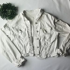 Maurices Distressed white jean jacket size…